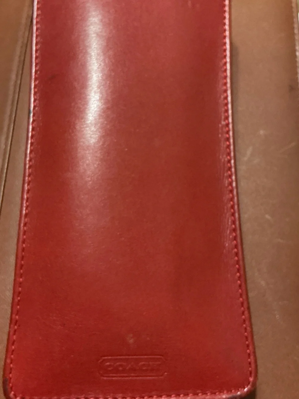Coach Red Leather Phone Sleeve with Brown Trim